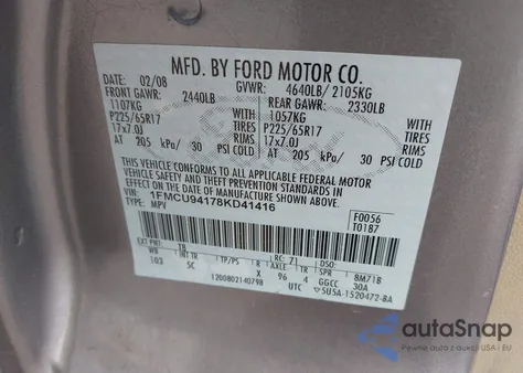 2008 Ford Escape Limited из США, поврежденный, VIN 1FMCU94178KD41416